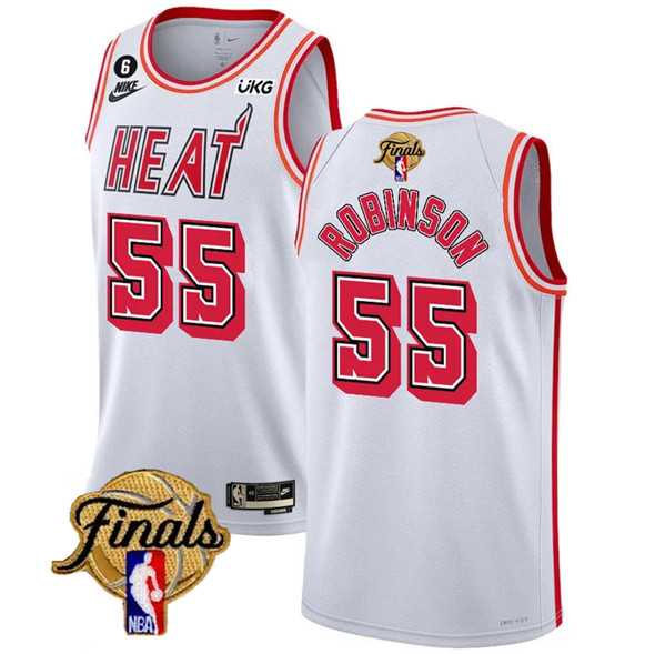 Men%27s Miami Heat #55 Duncan Robinson White 2023 Finals Classic Edition With NO.6 Patch Stitched Basketball Jersey